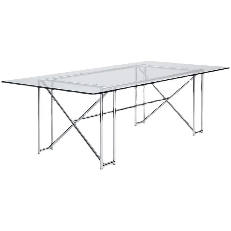 

Simple black dining table, office desk, solid wood dining table, antique stainless steel glass dining table