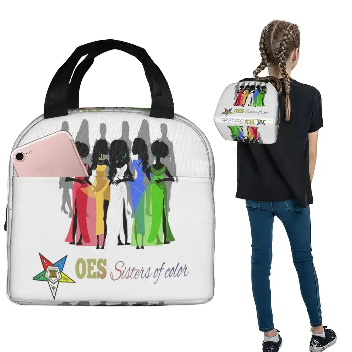 OES Emblem Order Of The Eastern Star Insulated Lunch Bag for Women Kids Portable Food Boxes Thermal Lunch Box Tote