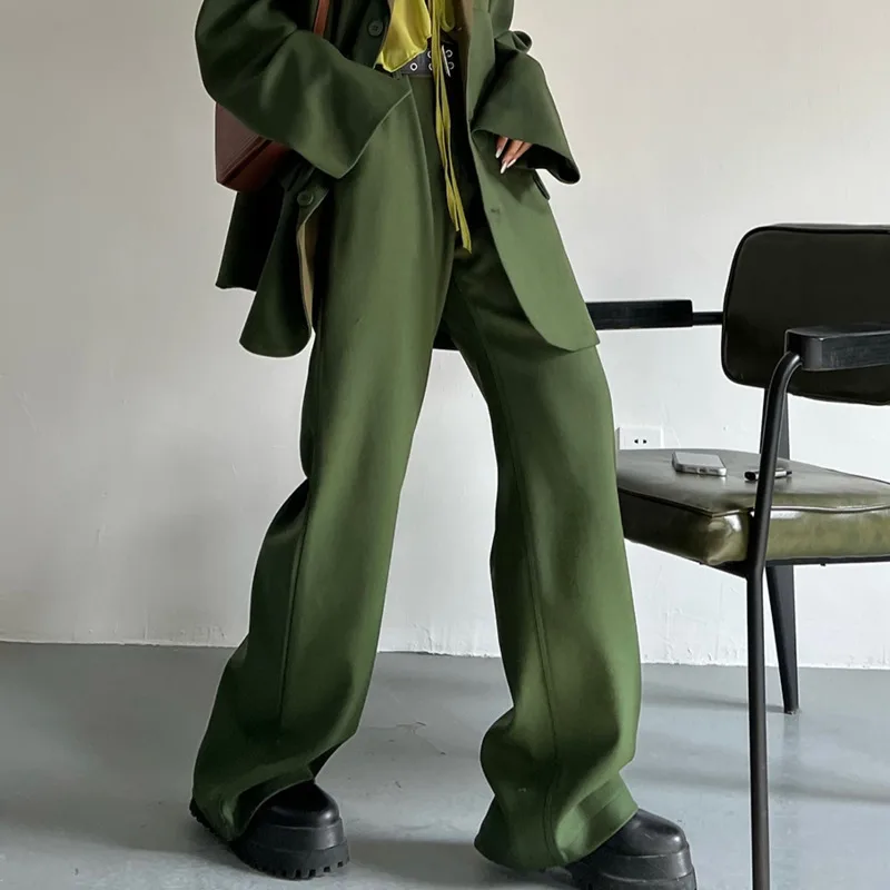 HKSH Spring Autumn New Women Suit Set Color Block Single Breasted Blazer Solid Color Straight Pants Elegant Trendy Retro HK17056
