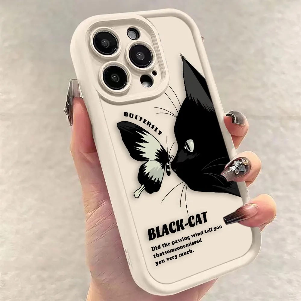 Cute Black Cat Phone Case For OPPO Reno 5 6 A15 A7 A7X A9 A16 A16K RENO2 RENO3 A92S FIND X3 X5 R11 R11S PRO LITE 5G Case Funda