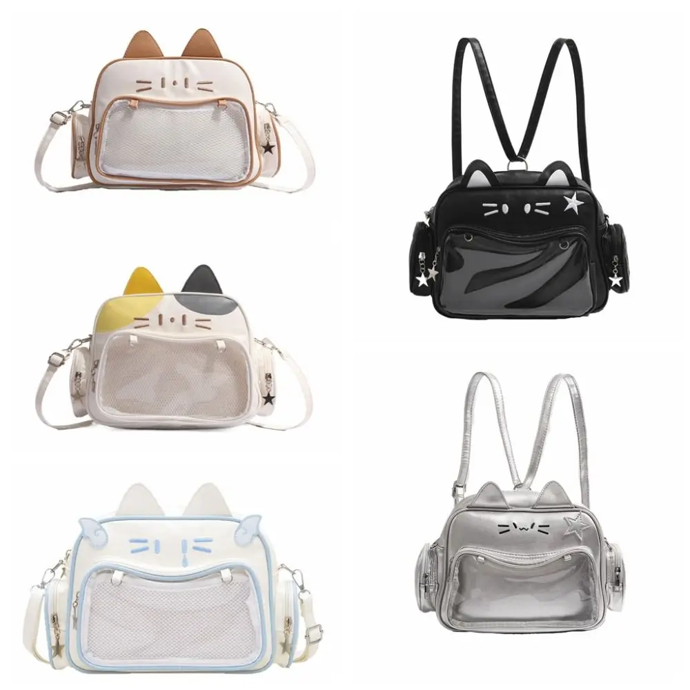Adge عرض لطيف القط Itabag JK Kawaii Preppy نمط شفاف جيب حقيبة بولي Leather الجلود أنيمي شارة عرض الدمى حمل حقيبة في الهواء الطلق