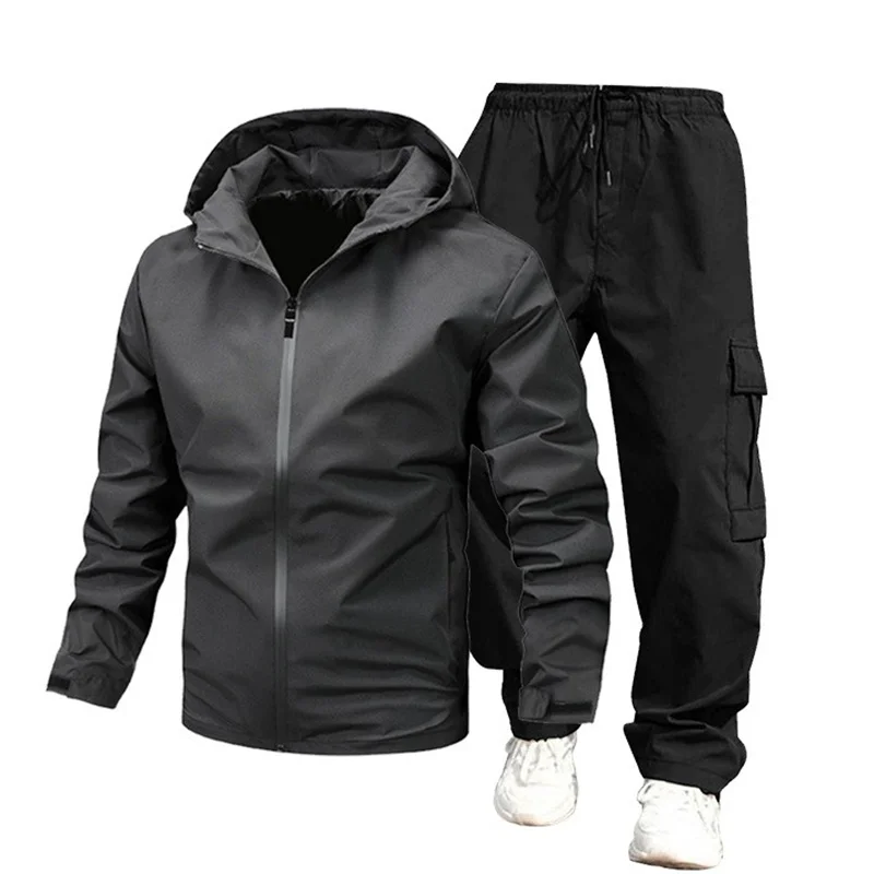 

Fashionable men's windproof and waterproof down jacket + multi-pocket cargo pants, men's outdoor mountaineering sportswear set