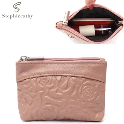 Borsa Versatile portatile da donna con cerniera portamonete con cerniera portamonete con cerniera e stampa floreale in vera pelle di marca SC