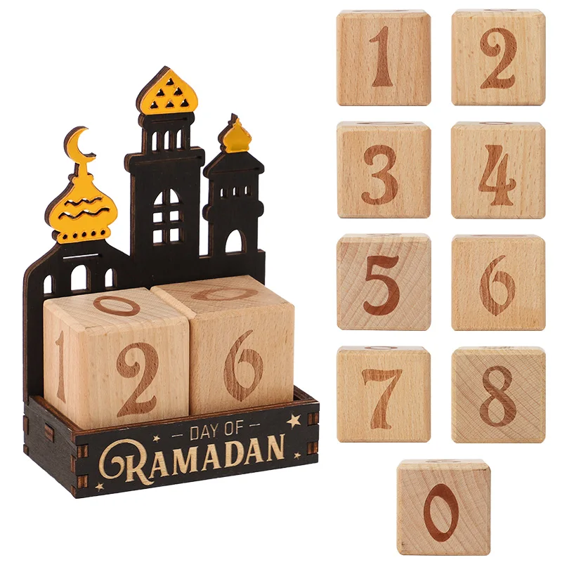 Calendrier de compte à rebours en bois du Ramadan, ornements de Table pour la maison, cadeau de fête musulmane islamique 2026, blocs de calendrier Eid Mubarak, décoration DIY