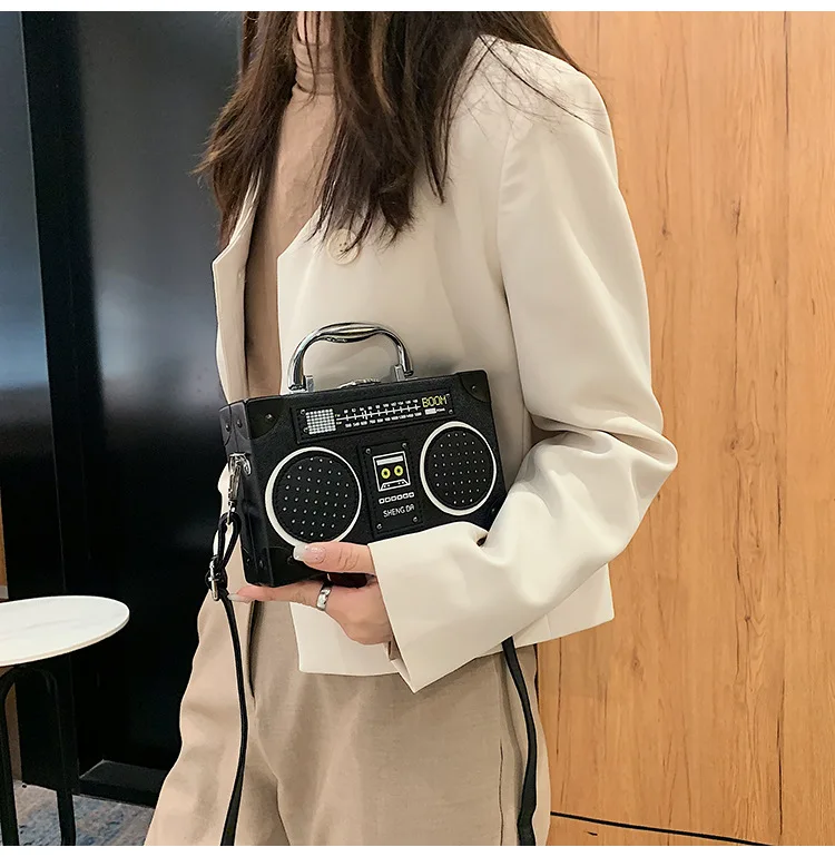 5 Color Retro Versatile Creative Radio Unisex Satchel Metal Punk Shoulder Bag Nostalgia Small Square Bag for Women Men Girl