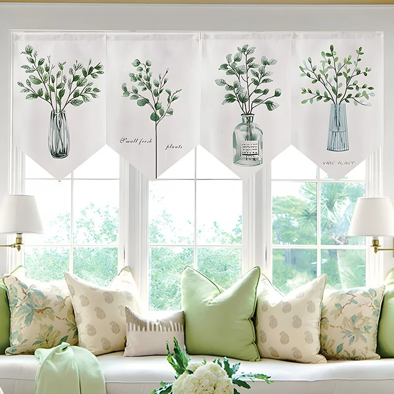 VIKAMA Green Eucalyptus Vase Triangle Curtain, 6 Designs, Doorway Decor for Bedroom Living Room Kitchen