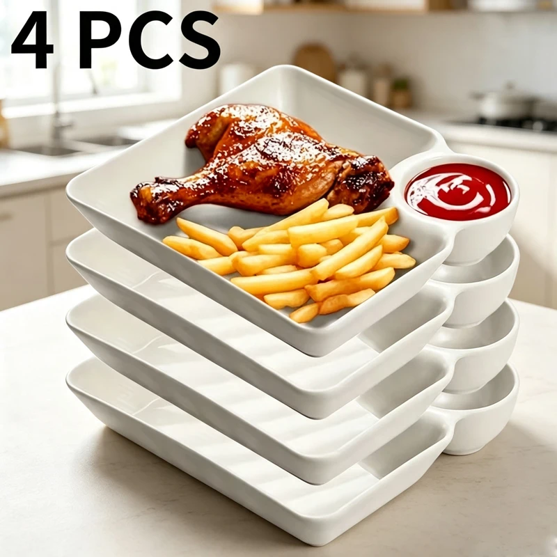 4-piece PP jiaozi platter set, with separated sauce area, stackable unbreakable snack tray, family kitchen dinner tray.