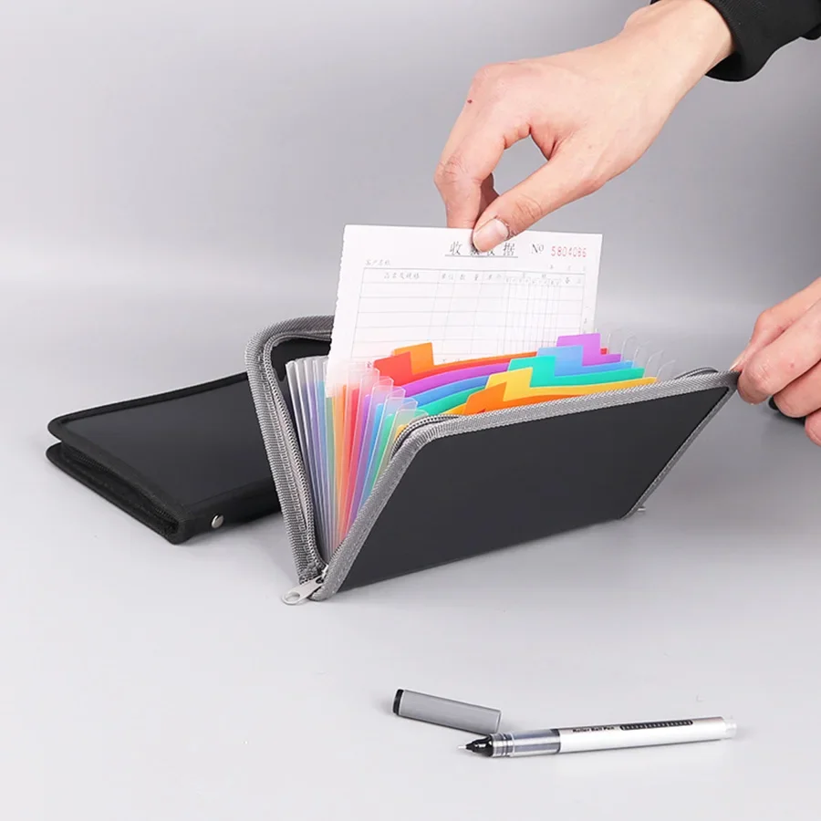 13 Zippered Piano Bag, A6 Receipt Bag, Rainbow-Colored Classification Storage Folder, Office Storage Bag