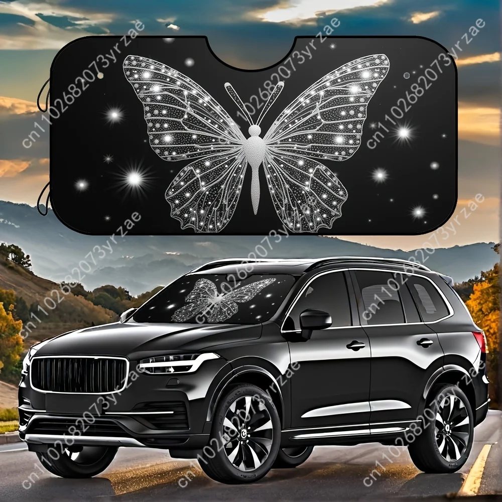 

Crystal Butterfly Car Sun Shade Good Heat Insulation Effect Windshield Sunshade Portable Waterproof Easy Clean Car Accessory