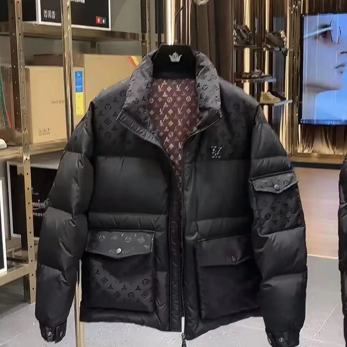 New trendy brand cotton-padded clothes warm stand-up collar casual winter printed cotton-padded jackets men's autumn and winter