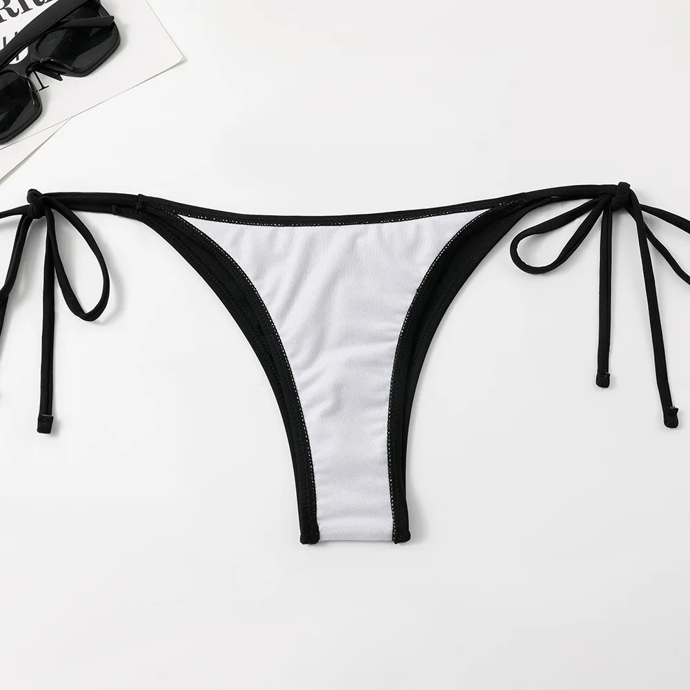 Maillot de bain brésilien froncé à lacets, noir/blanc/rouge, col licou, coupe dure/push-up, culotte taille basse, couleur unie, pour femmes, 2024