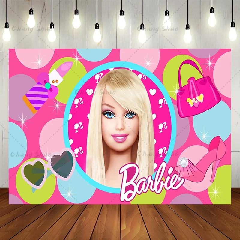 

Barbie Princess Party Backdrop Children Girls Birthday Decorations Photography Background Baby Shower Banner Photo Booth Props