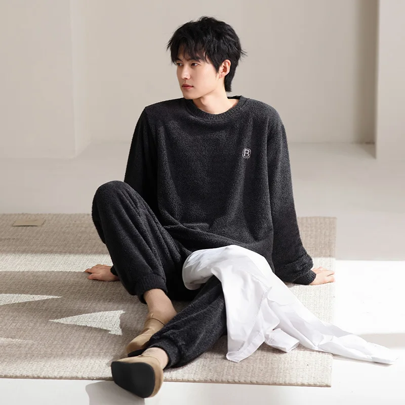 

Sleepwear Thermal Pajamas for Men Autumn Men's Winter Pajamas Long-sleeved Long Pants Large Size Man for Sleeping Home Wear Set