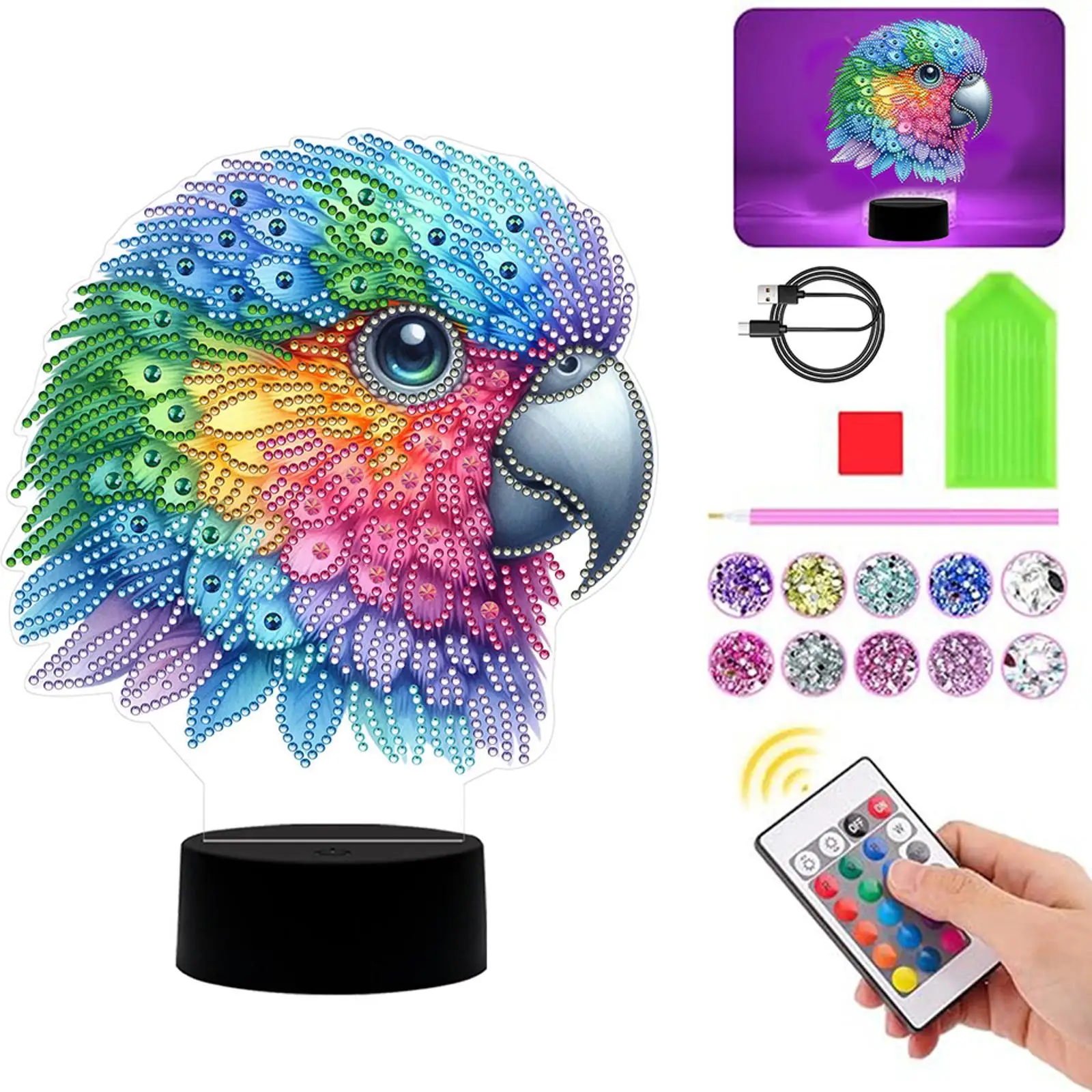 

Настольная LED-лампа с алмазной мозаикой в виде животных, с инструментами, для самостоятельного творчества, акриловая, для спальни, гостиной, домашнего офиса