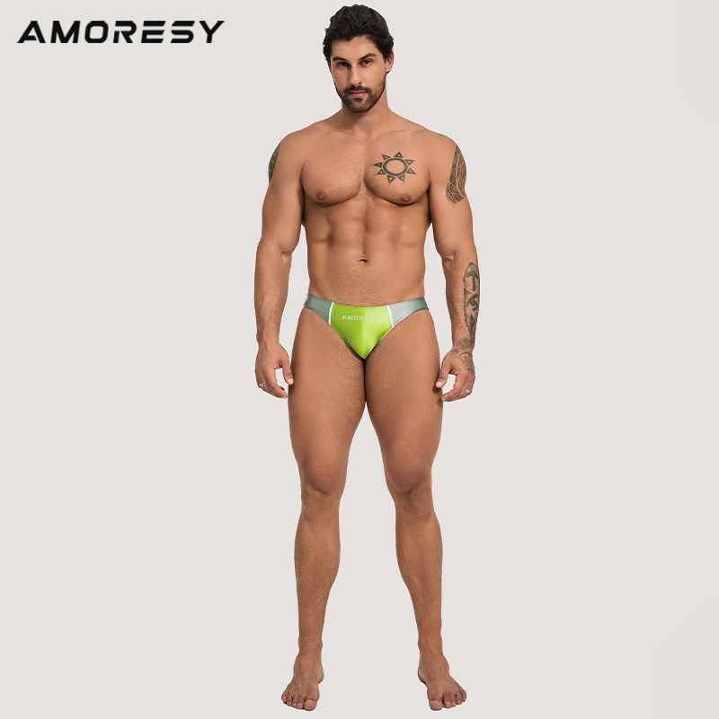 AMORESY Oceanus Collection Spandex Color Block Ultra Low Rise Swim Briefs