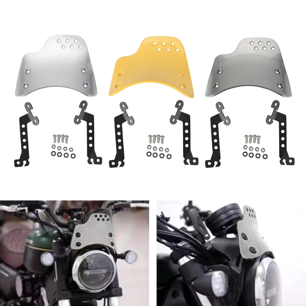 Motorcycle Windscreen Headlight Windshield Screen Protection  Wind Deflector Yellow/ Silver for Universal Ducati Scrambler Honda