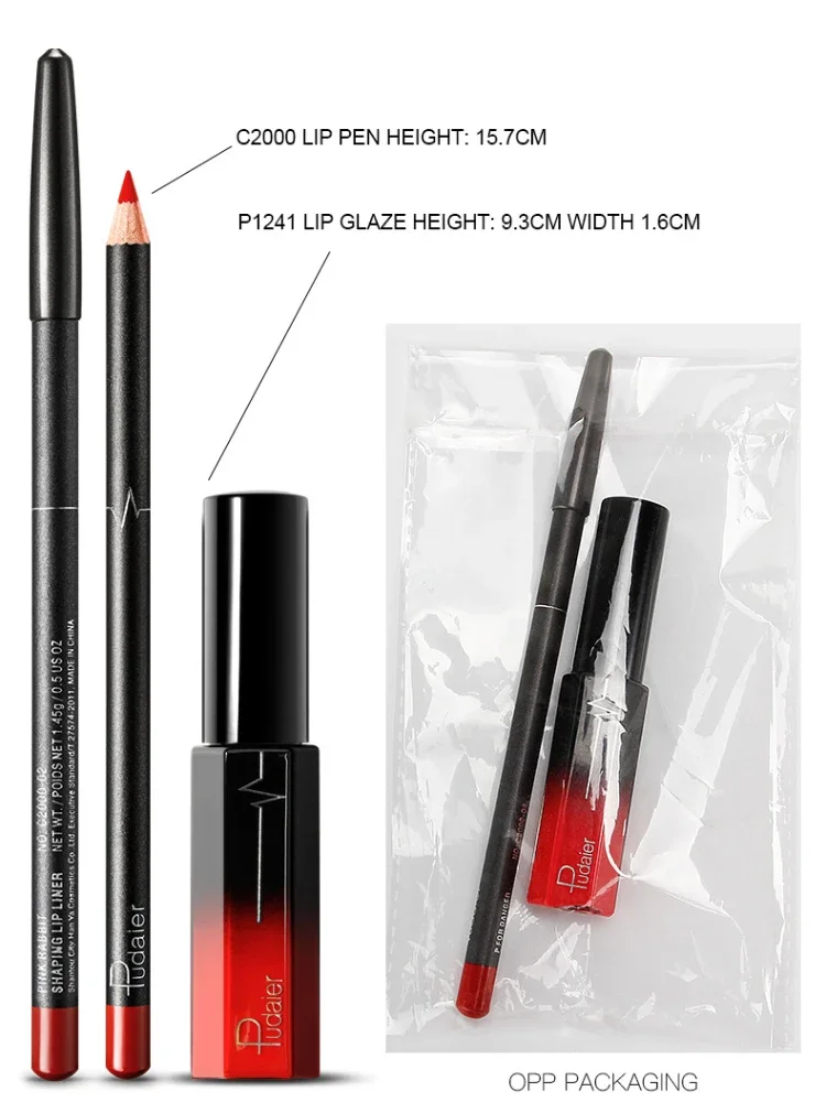 2 ใน 1/ชุด Hot Matte Velvet Lip GLOSS Lip Liner ดินสอแต่งหน้ากันน้ํา Lasting Contour Liquid ลิปสติก Lipliner Kit เครื่องสําอางค์