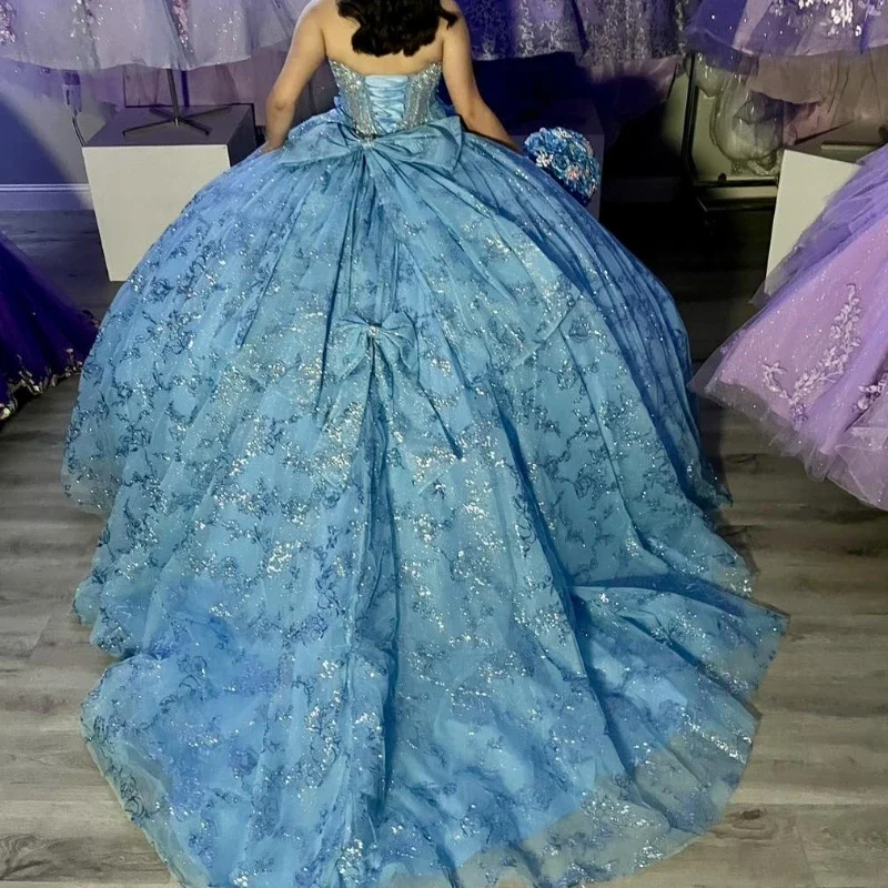 Angelsbridep vestido De baile De princesa azul, quinceañera, encaje brillante, tul, lazo, fiesta De graduación