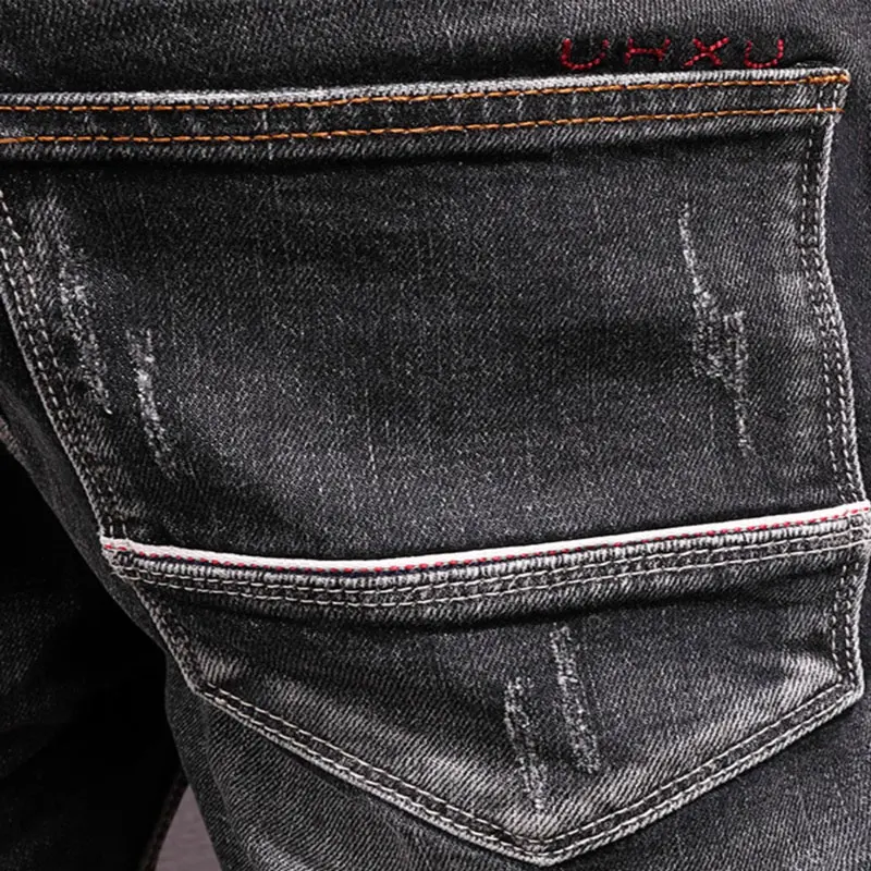 

Y2K Designer Men Jeans High Quality Retro Black Gray Stretch Slim Fit Ripped Jeans Men Straight Vintage Denim Pants Hombre