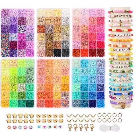 2400pcs 클레이 비즈 팔찌 만들기 키트에는 소녀를위한 DIY 쥬얼리 공예를위한 느슨한 비즈와 문자열이 포함되어 있습니다.
