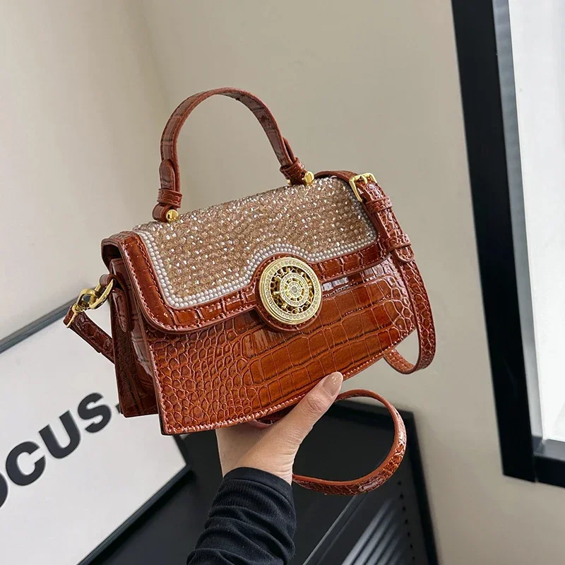 

Shine Diamonds PU Square Shoulder Bags Sense of Luxury Grace Hand Bags for Women 2024 Fashion High Quality New Style