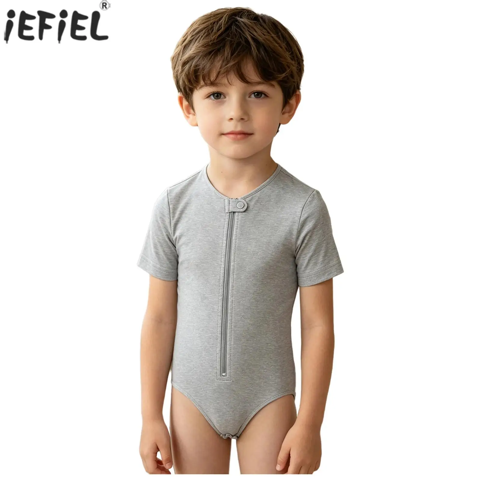 Kids Boys Special Needs Adaptive Clothing Bodysuit Short Sleeve Anti-Strip Zipper Diaper Cover Leotard Pajama Sleepwear Playwear