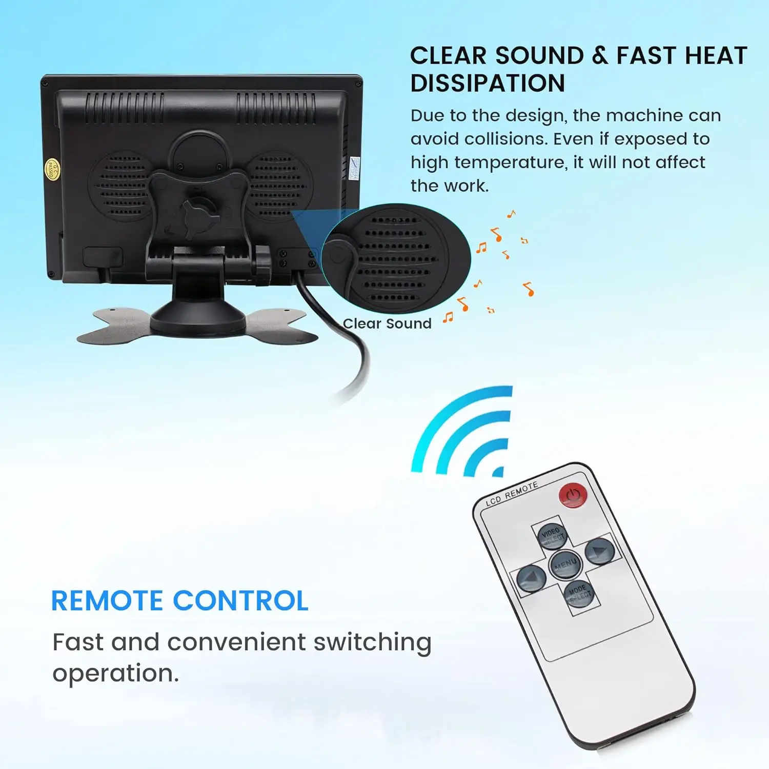 7-calowy monitor samochodowy TFT LCD z funkcją dzielenia ekranu, wejściem wideo 4-pinowym, powłoką antyodblaskową i pilotem do kamery cofania