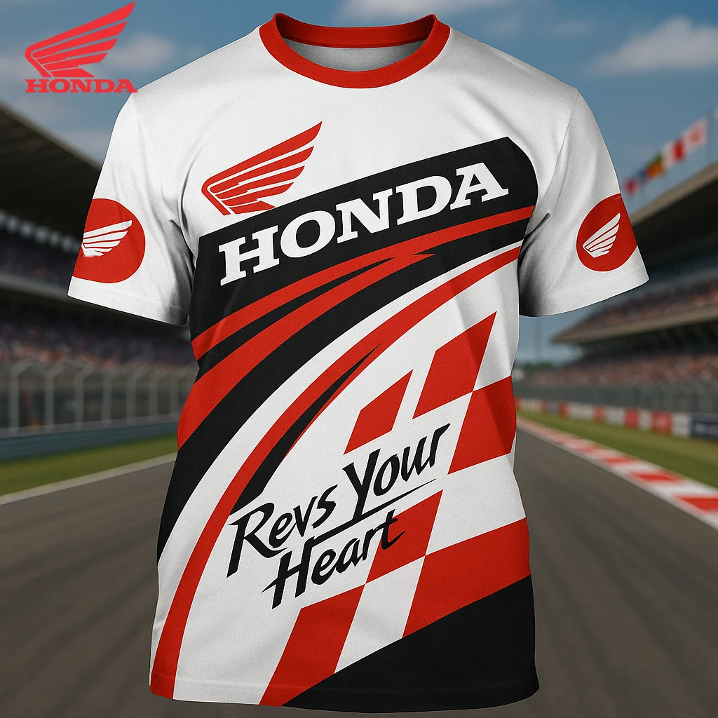 

Summer Street Style Honda Motorcycle T-shirt for Men Fashion Hip Hop Racing Design Short Sleeve Top for Daily Casual Wear