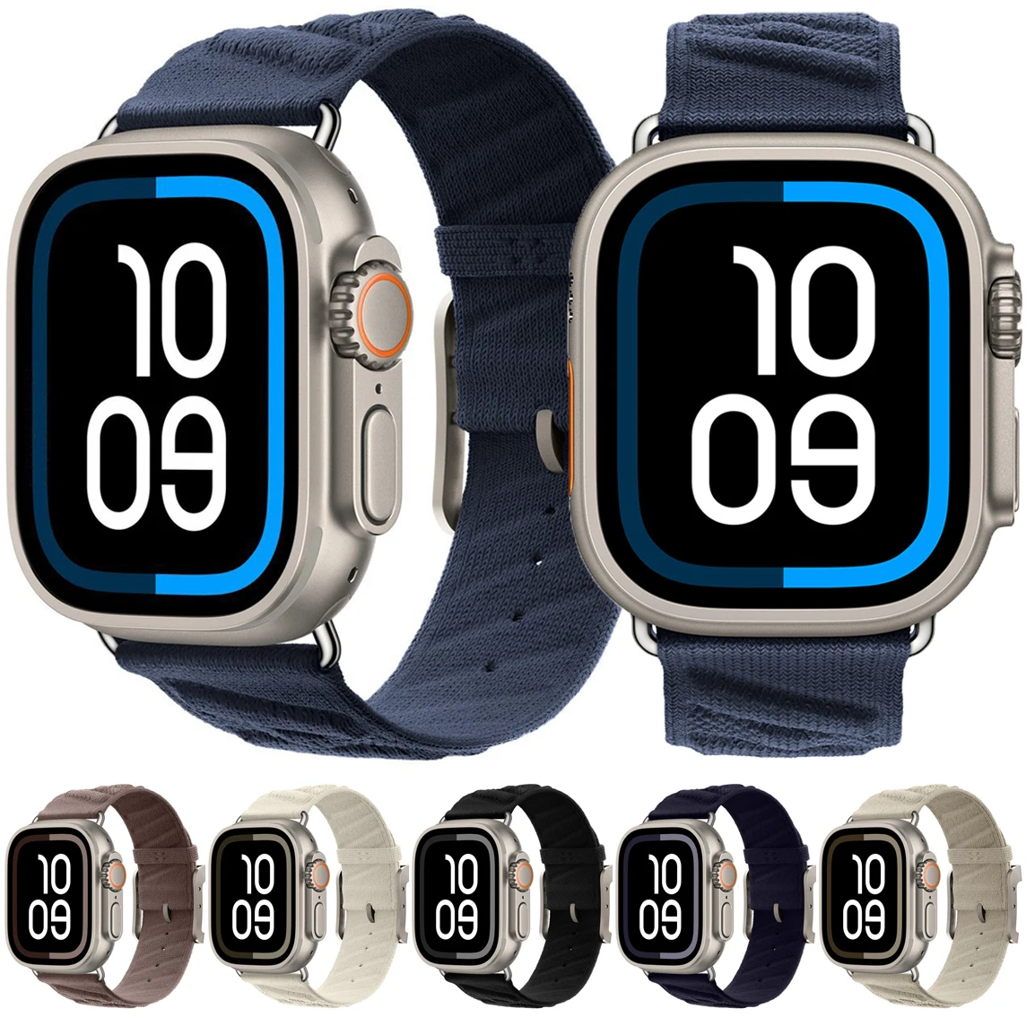 Blaues Nylonarmband für Apple Watch Serie 10, 9, 8, 7, 6, 46 mm, 42 mm, 45 mm, 44 mm, 38 mm, 40 mm, 41 mm, Sportarmband für iWatch Ultra 2 1, 49 mm