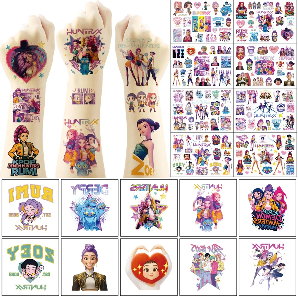 Kpop caçadores de demônios rumi kang tatuagem adesivos dos desenhos animados tatuagem temporária adesivos transferência água presentes festa aniversário