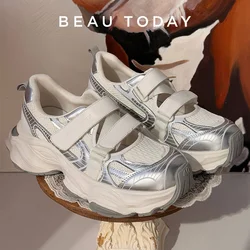 BEAUTODAY Chunky Sneakers Women Synthetic Leather Round Toe Hook Loop Summer Breathable Outdoor Shoes for Ladies 29A18