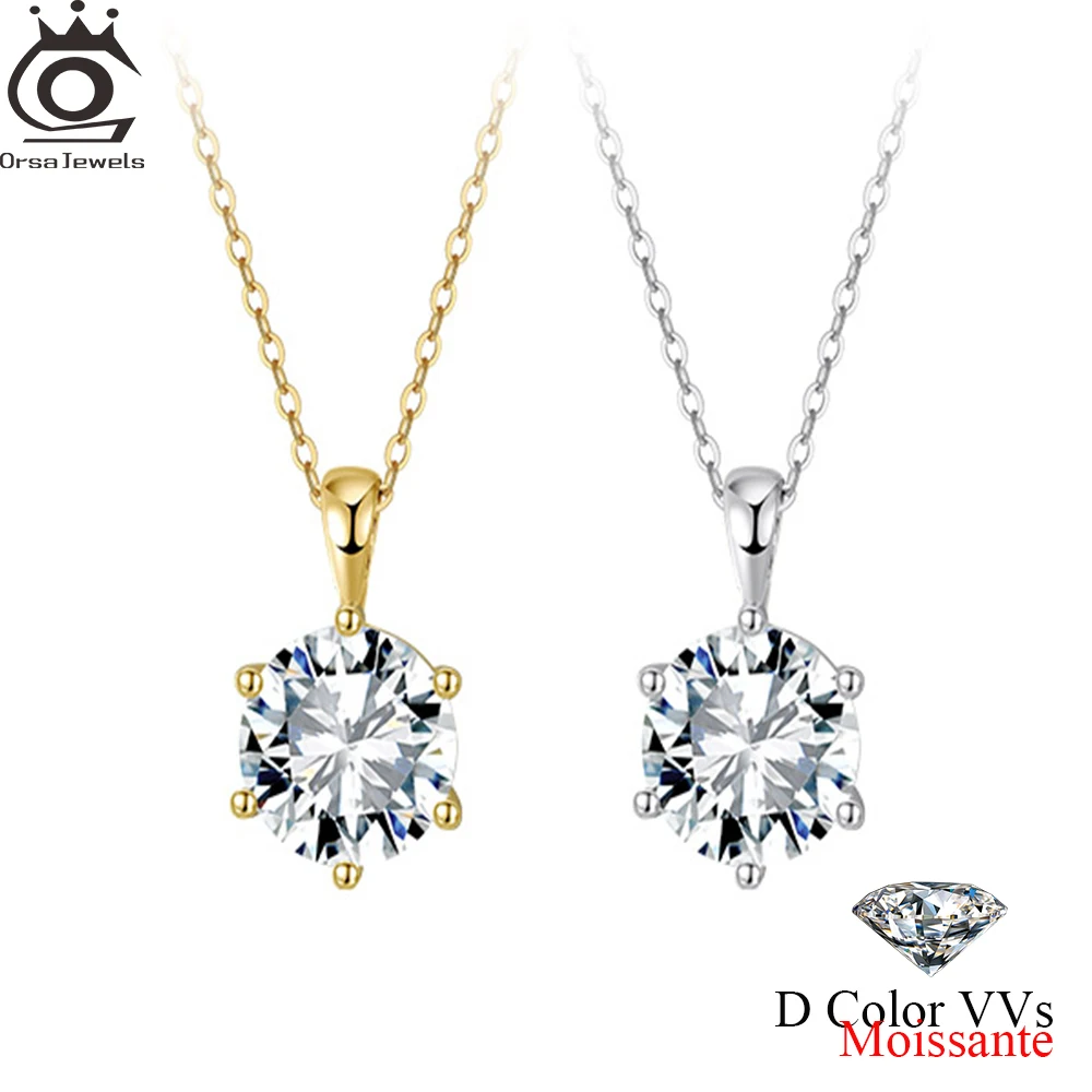 

ORSA JEWELS Moissanite Diamand D Color 1ct 925 Sterling Silver Pendant Necklace for Women Brilliant Party Jewelry SMON04