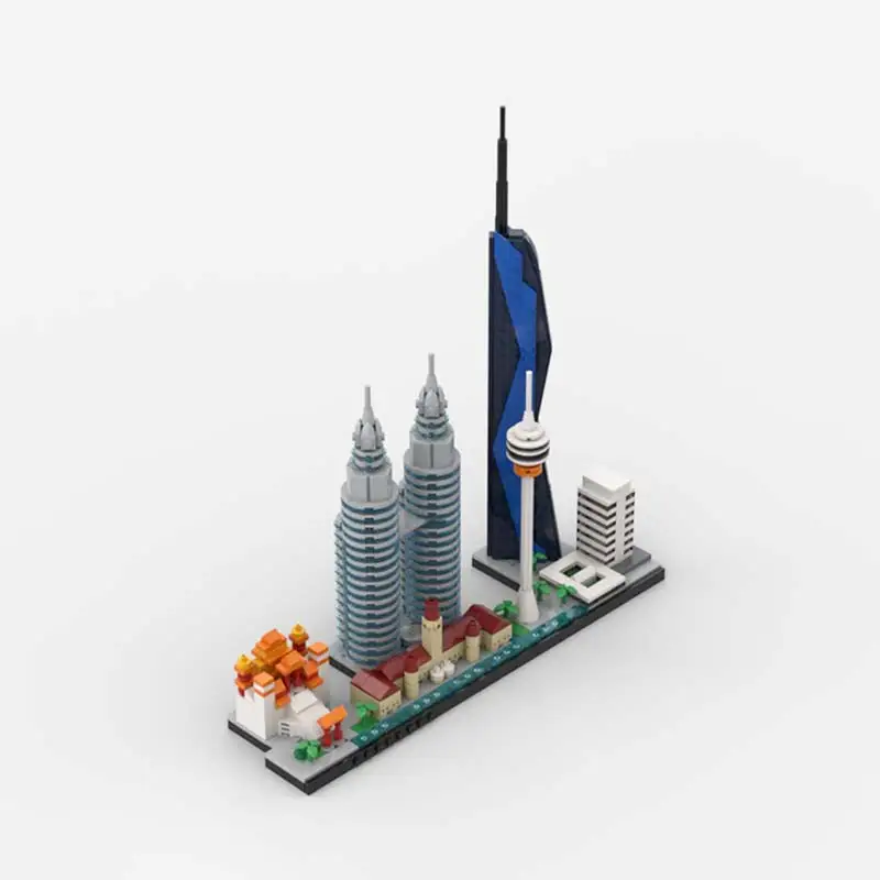 Klocki MOC Budynki Kuala Lumpur Skyline Model Architektura Ekspozycja Składanie Klocków Kolekcja Edukacyjna Dekoracja Biurka Prezenty