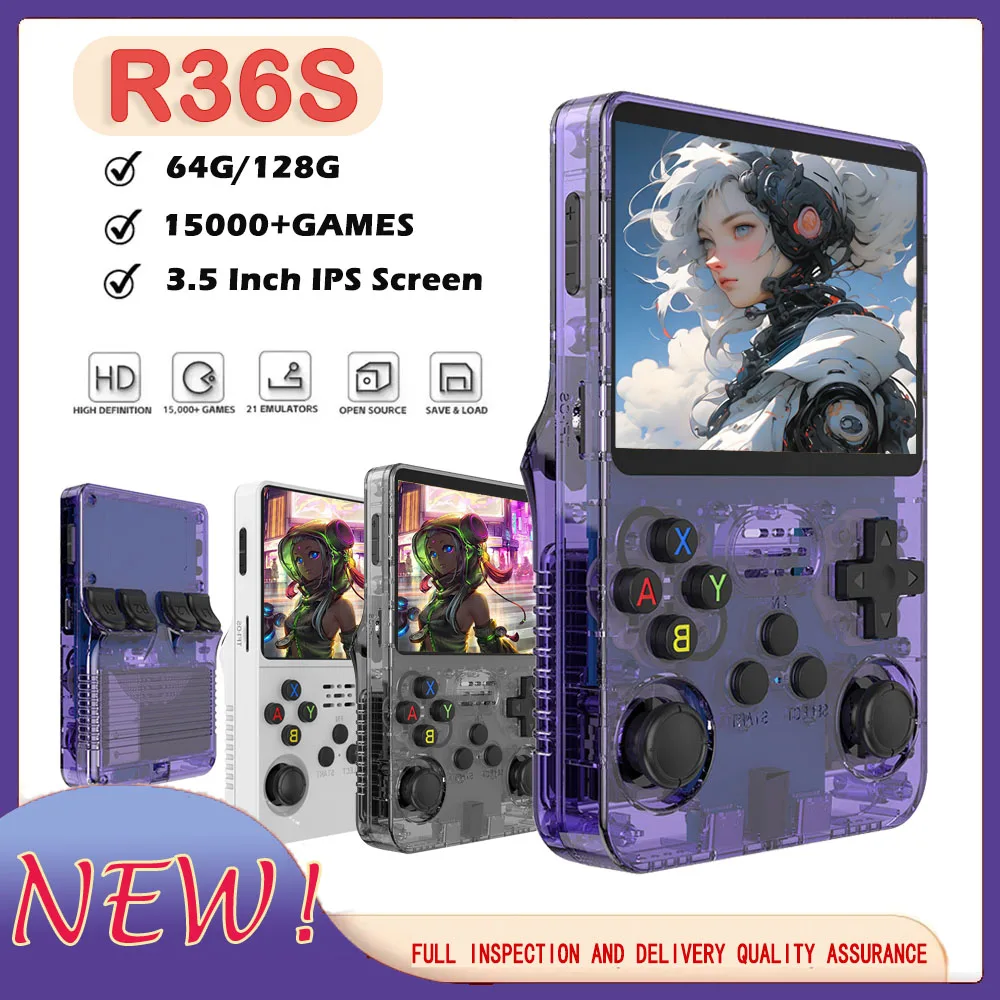 R36S Handheld Game Console Open Source Retro 3.5 Inch IPS Screen Game Console Linux System Screen Portable Pocket Classic Gaming