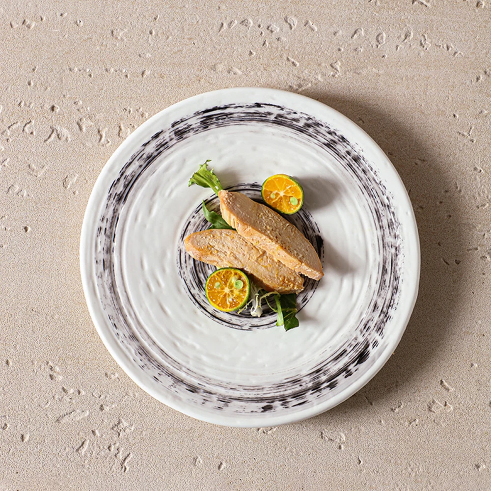 7.5Inch Nordic Ceramic Water Ripple Art Plate Restaurant Creative Shallow Serving Plate Home Hotel Flat Dessert Round Tray
