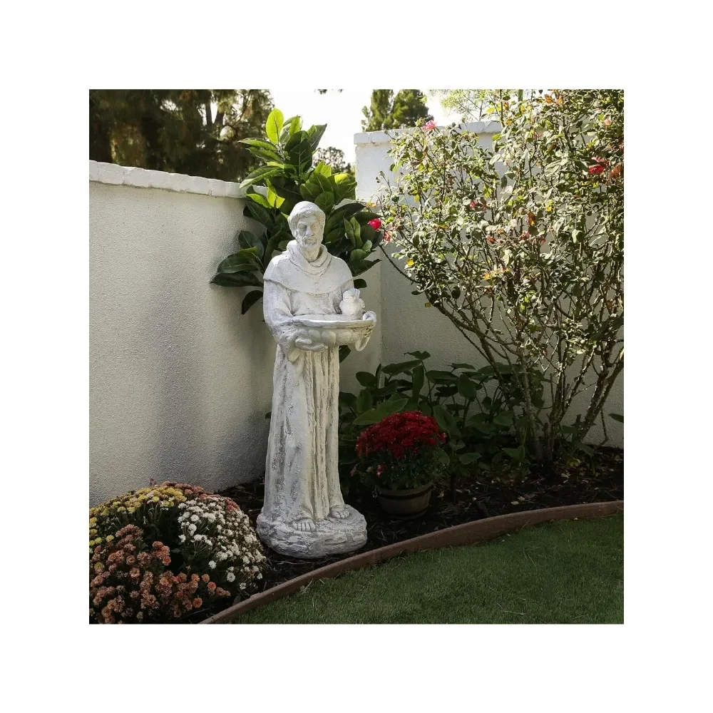 2024 ใหม่ 45 "สูงกลางแจ้ง Saint Francis Birdbath รูปปั้น YARD Art ตกแต่ง,สีเทาอ่อน