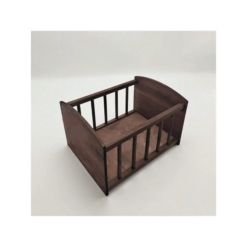 Newborn Wooden Photography Prop Brown Small Bed with Retro Style Ideal for Baby Hundred Day Shooting & Commemorative Photo Props