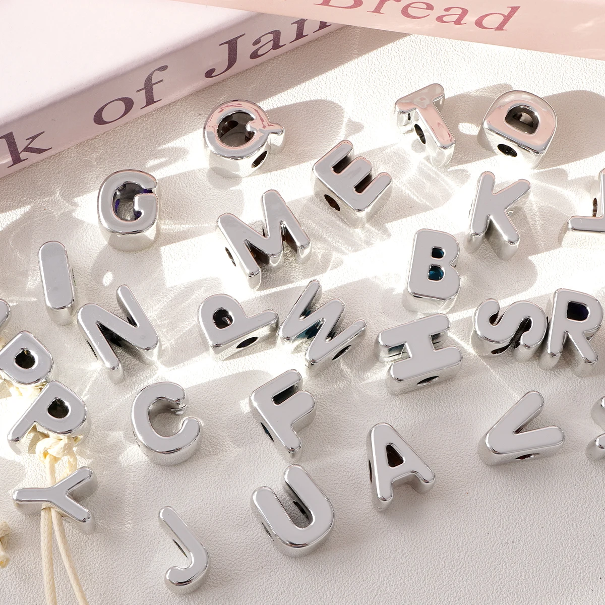 10/26pcs Electroplating Acrylic Large Hole Silvery Letter Beads Number DIY Beaded Bag Hanging Keychain Jewelry Accessories image 3
