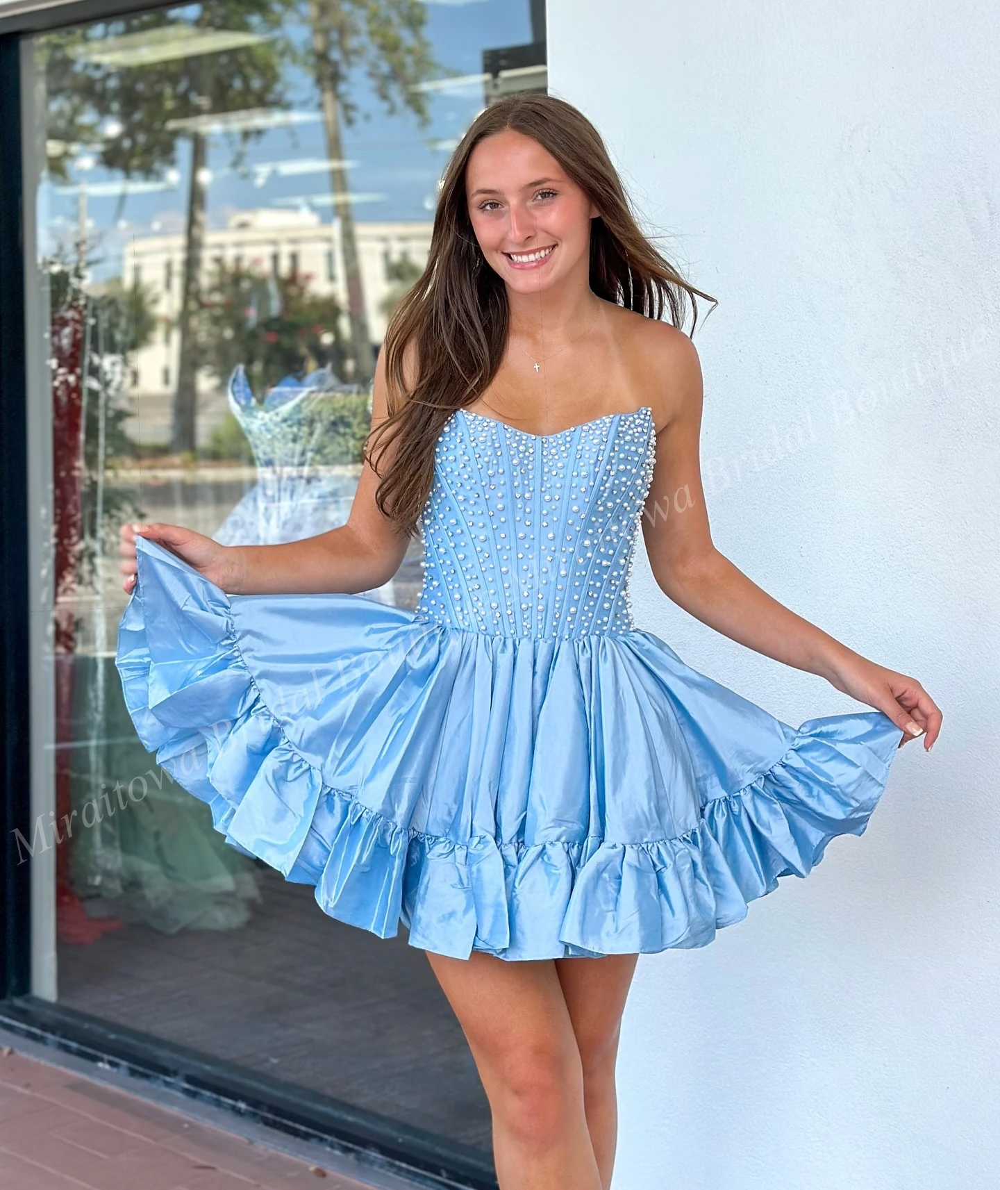 فستان حفلات الكوكتيل باللون الأزرق الفاتح مشد لؤلؤي أصفر أسود قصير شبه رسمي لحفل هوكو فستان التخرج مقابلة المسابقة والعطلات