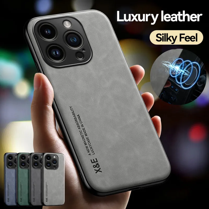 Built-in Metal Magnetic Case For iPhone 16 Pro Max 15 14 Plus 13 12 Mini 11 Protective Cover Silky Feel Coque Fundas Capa