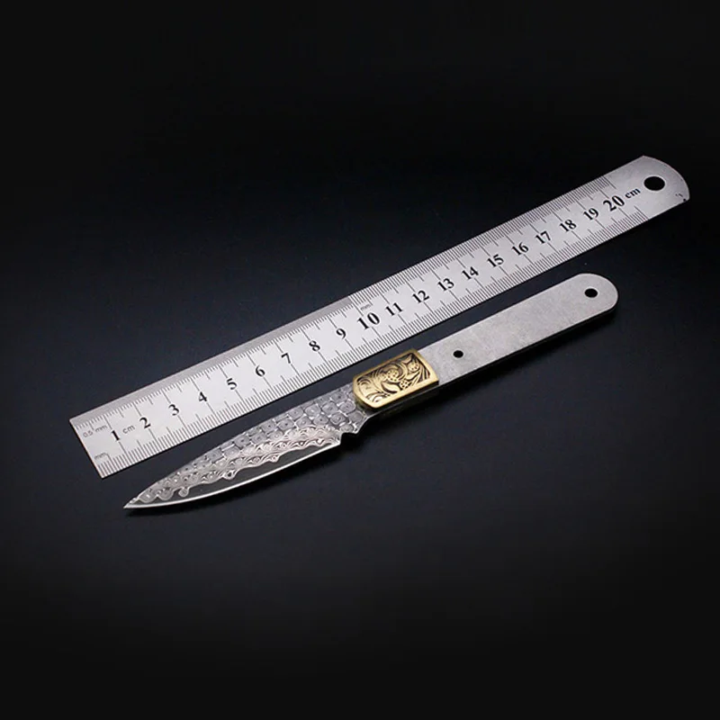 Damascus Steel Knife Blade DIY Semi - Finished Tea Knife Needle  Outdoor Straight Knife Hand Tools Material Science