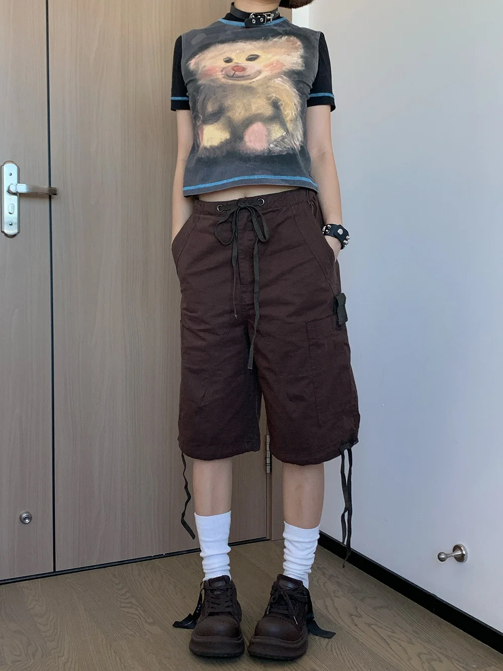 

Брюки Oiiokk в американском ретро-стиле, повседневные рабочие брюки, свободные, прямые, широкие, длиной до колена, на резинке, из хлопка, для уличного стиля