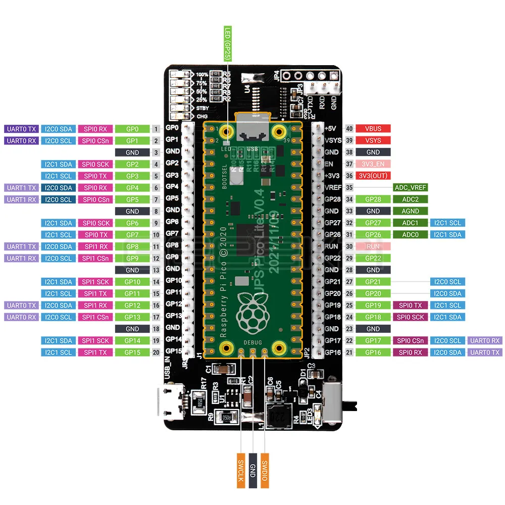 GeeekPi Raspberry Pi Pico/Pico W  UPS  Plug & Play Supports 18650 Lithium Battery Only