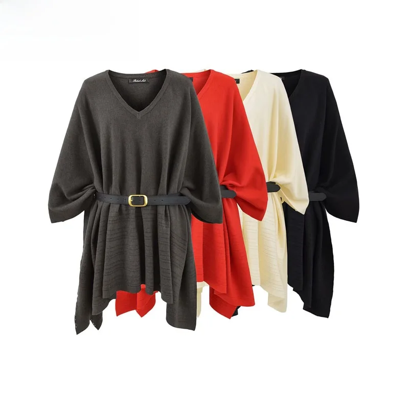 

Модный свободный вязаный топ с поясом и v-образным вырезом, женский осенний новый открытый кардиган из полиэфирного волокна, европейская мода