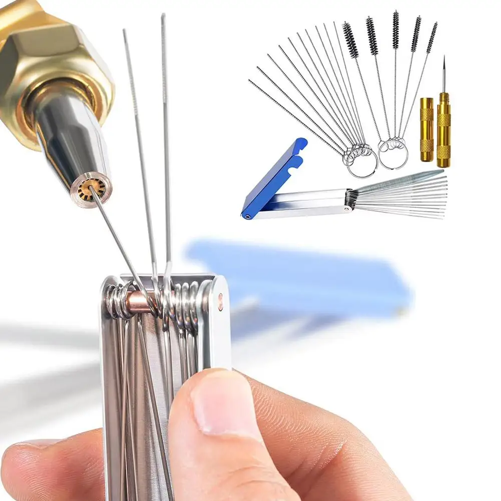 Airbrush Cleaning Needle & Brush Set 0.7-7mm Nozzle Cleaning Tool Kit Stainless Steel Needles for Spray Gun & Carburetor