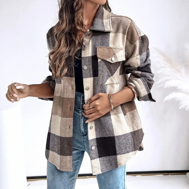 

2025 Faion Winter Mid-Length irt Women's Blouse Loose Fit Long Sve Thiened Commute Sle Ladies Top