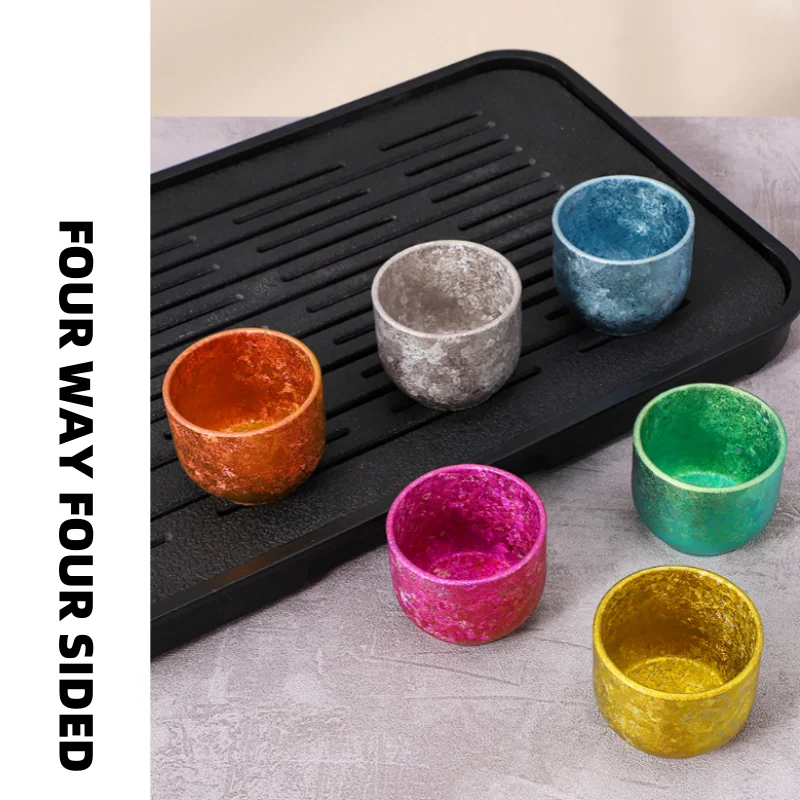 

Double-layer small titanium tea cup, colorful ice flower heat-insulating wine cup, portable camping tea bowl cup for outdoor use