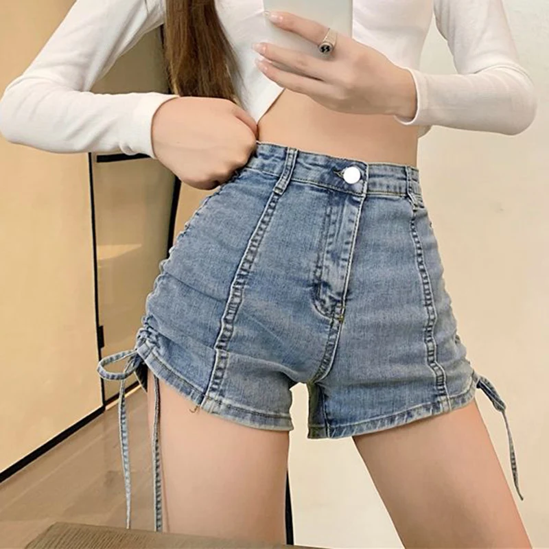 

Новые летние женские сексуальные модные джинсовые шорты с высокой талией в корейском стиле, классические однотонные джинсовые шорты для девушек, повседневные короткие брюки для отдыха.