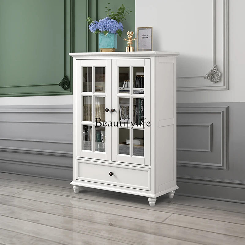 

*American rural all solid wood two foyer side cabinets double door decorative lockers