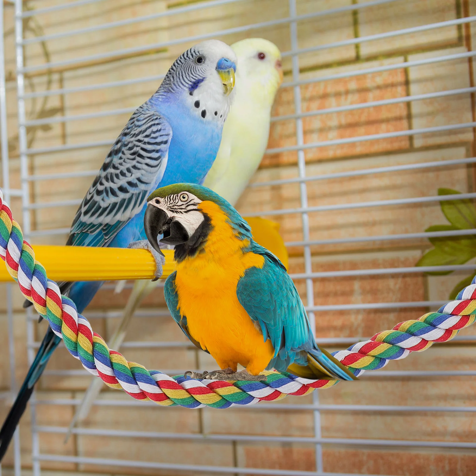 Brightly Colored Bird Rope Perch Cotton Rope Chew Toy for Parrots Encourages Exercise Balance Fits Any Cage Size